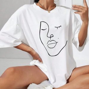 Abstract Woman Face Tee - Y2K Fashion, Grunge Aesthetic, Coquette Style