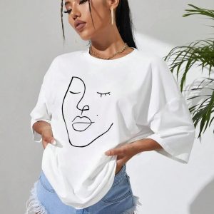 Abstract Woman Face Tee - Y2K Fashion, Grunge Aesthetic, Coquette Style