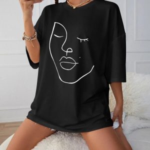 Abstract Woman Face Tee - Y2K Fashion, Grunge Aesthetic, Coquette Style