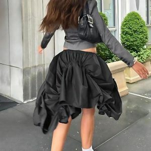 Asymmetric Ruched Mini Skirt - Y2K Fashion, Grunge Aesthetic, Coquette Style