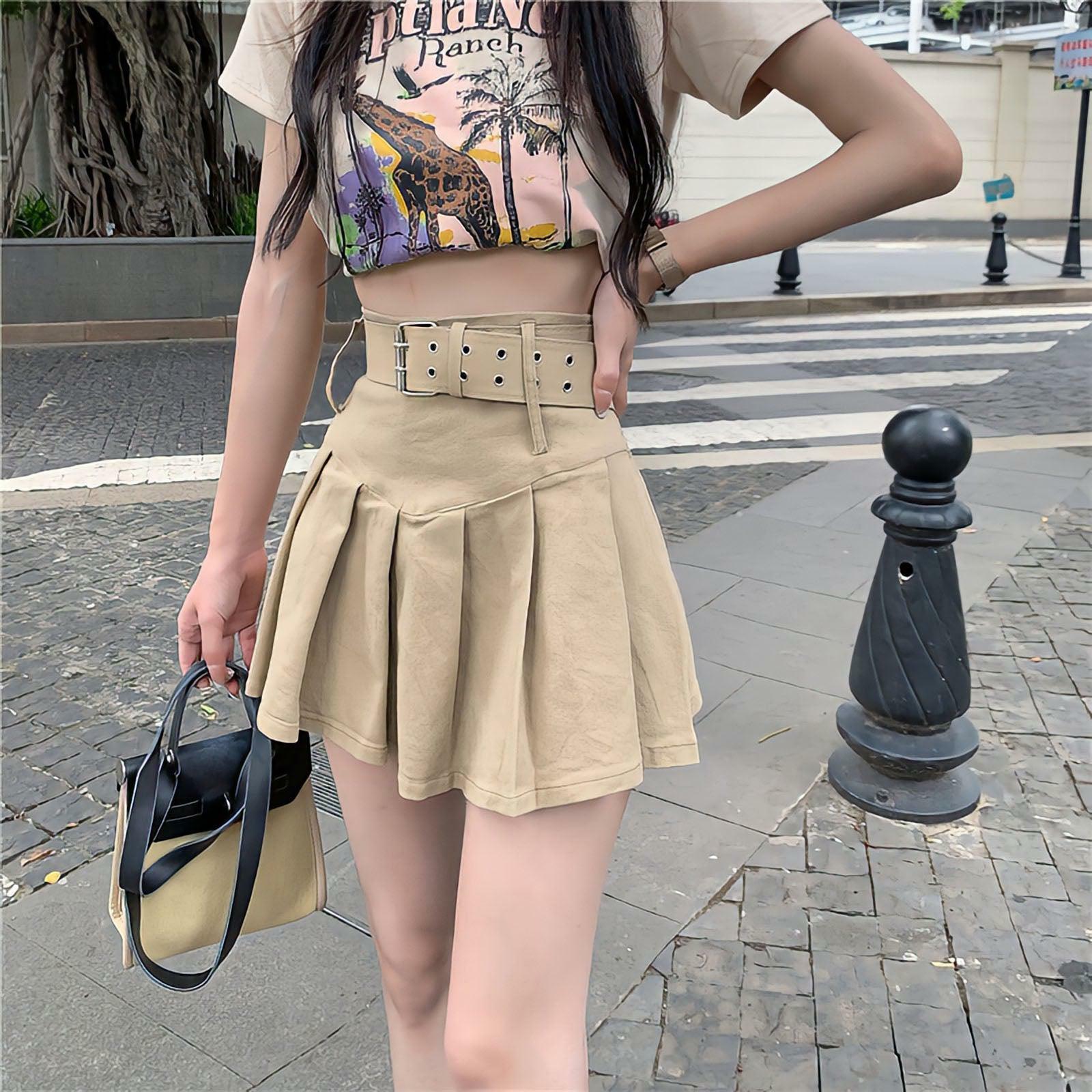 Belted Pleated Mini Skirt - Y2K Fashion, Coquette Aesthetic, Grunge Style