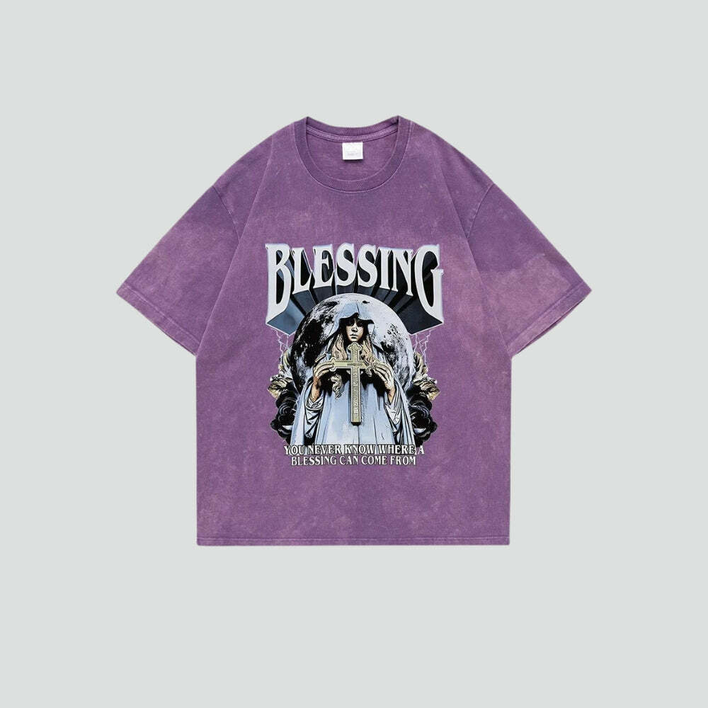 Blessing Tee: Y2K Fashion Oversized Graphic Tee for Coquette & Grunge Aesthetic