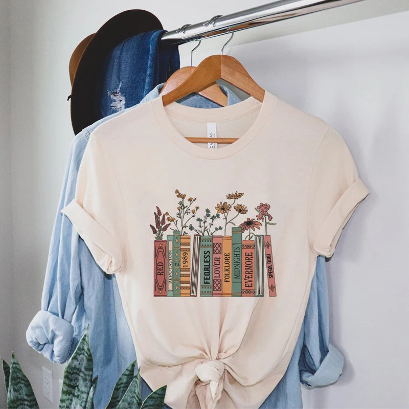 Books & Flowers Y2K Aesthetic Tee - Cute Oversized Graphic Shirt