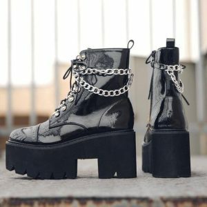 Chunky Chain Boots for Y2K Fashion, Grunge Style & Coquette Aesthetic