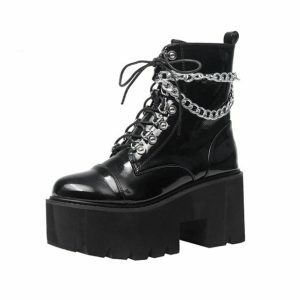 Chunky Chain Boots for Y2K Fashion, Grunge Style & Coquette Aesthetic