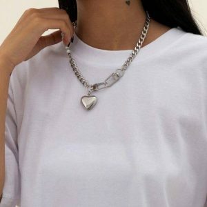 Chunky Heart Necklace - Y2K Fashion, Coquette Aesthetic, Emo Style