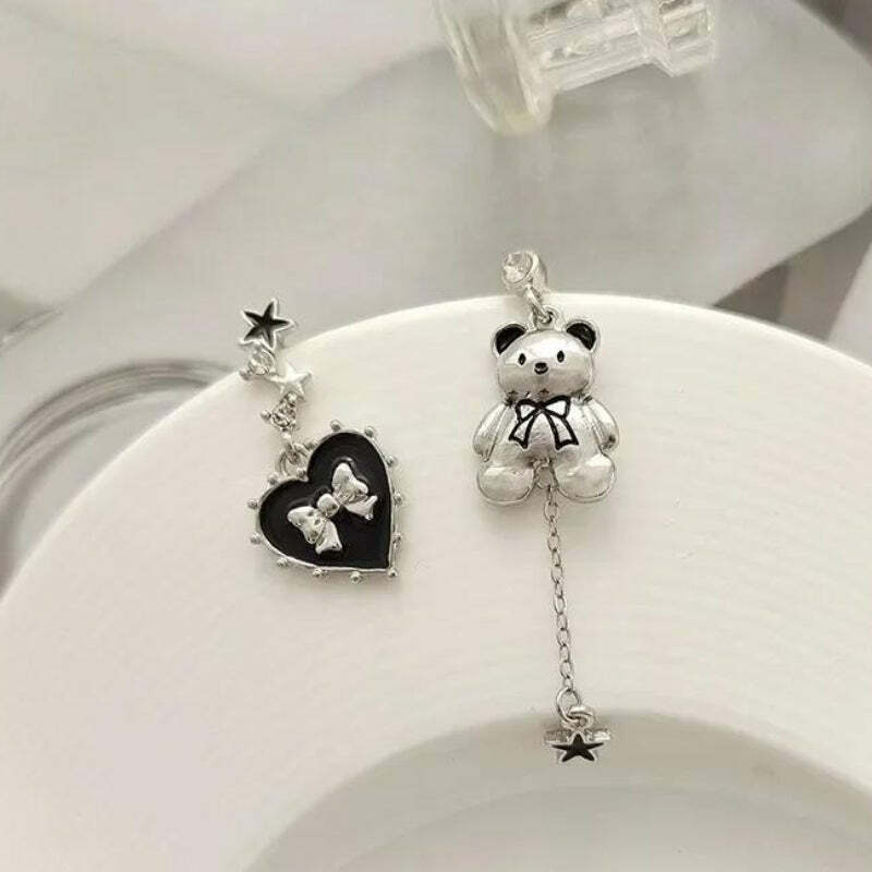 Coquette Aesthetic Bear Bow Earrings - Cute Jewelry for Y2K Style