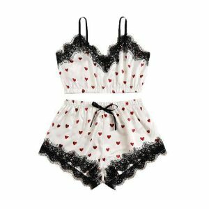 Coquette Aesthetic Love Hearts Pajama Set - Y2K Fashion & Comfort