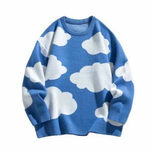 Coquette Aesthetic Oversized Blue Sky Sweater - Y2K Fashion Essential