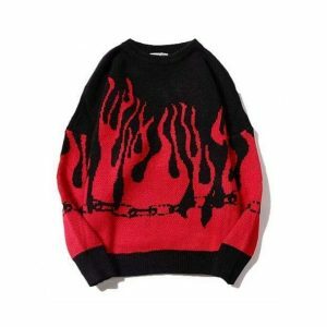 Coquette Aesthetic Oversized Flame Sweater | Y2K Fashion & Grunge Style