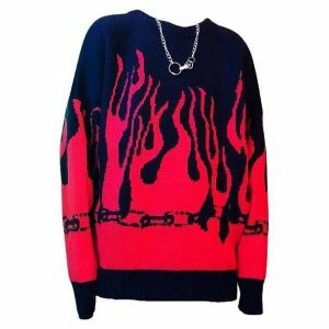 Coquette Aesthetic Oversized Flame Sweater | Y2K Fashion & Grunge Style