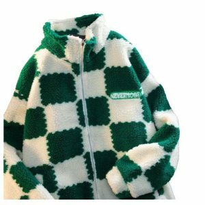 Coquette Aesthetic Plush Checkered Jacket for Y2K Fashion Lovers