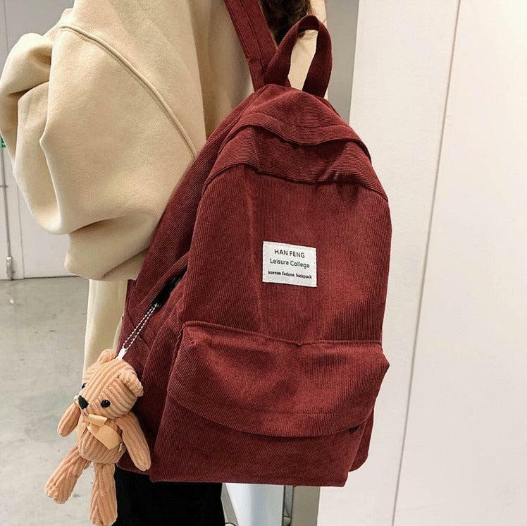 Coquette Aesthetic Teddy Bear Corduroy Backpack for Y2K Fashion Lovers