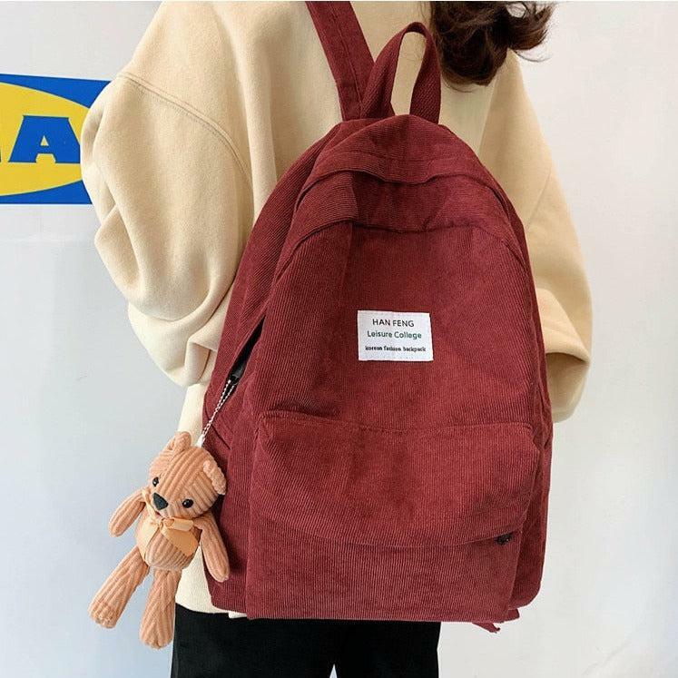 Coquette Aesthetic Teddy Bear Corduroy Backpack for Y2K Fashion Lovers