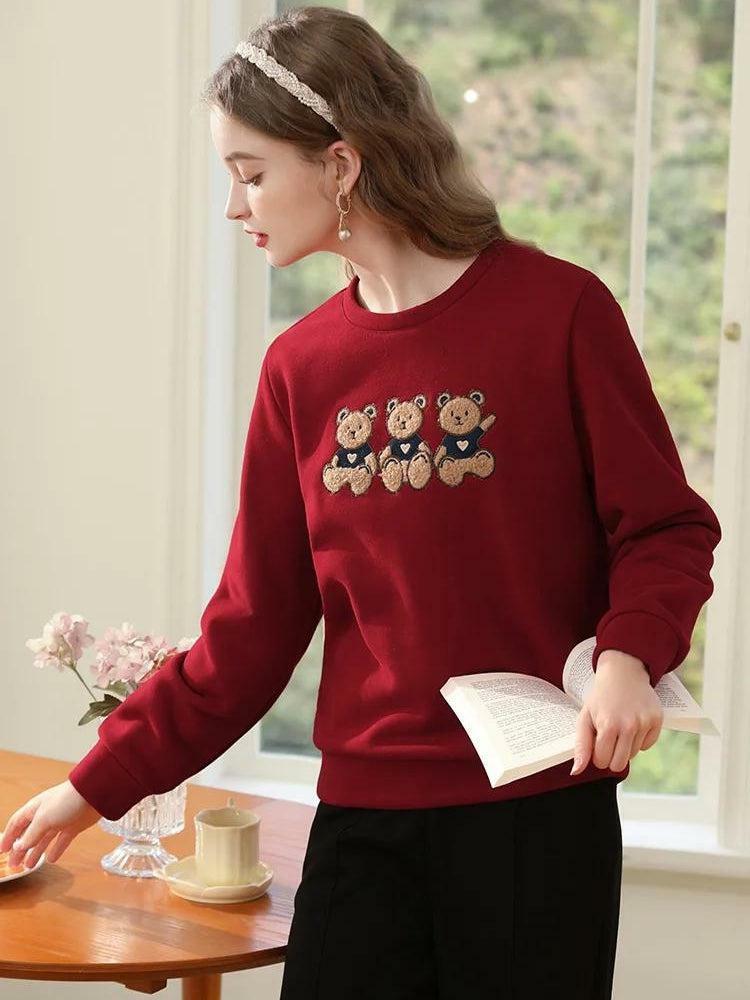 Coquette Aesthetic Teddy Bear Embroidered Oversized Sweatshirt