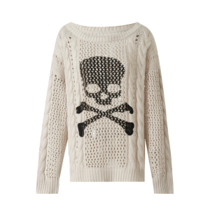 Coquette Aesthetic White Skeleton Oversized Knitted Sweater - Y2K Fashion