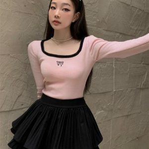 Coquette Bow Fluffy Neck Top | Y2K Fashion & Aesthetic Outfits