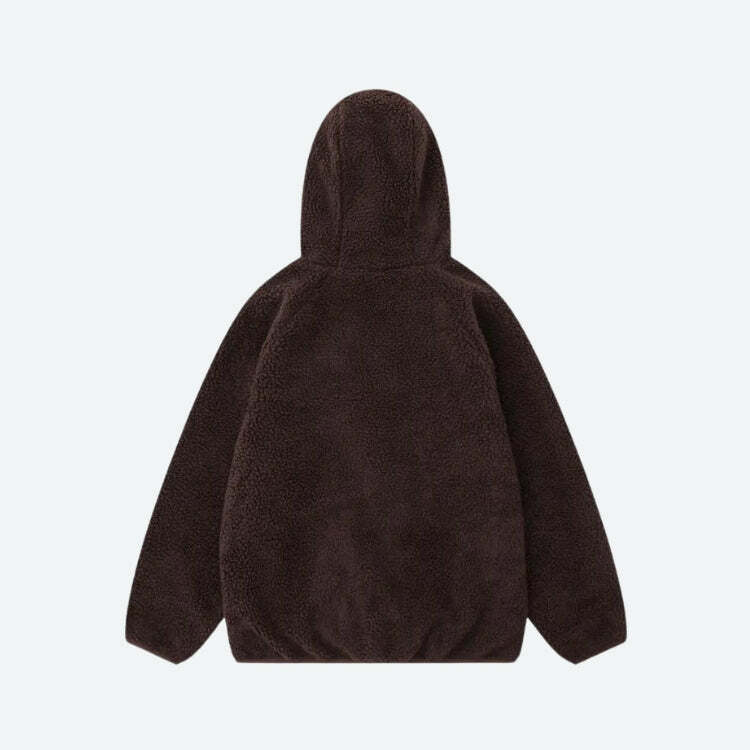 Coquette-Inspired Y2K Fashion Funnel Neck Zip-Up Teddy Hoodie