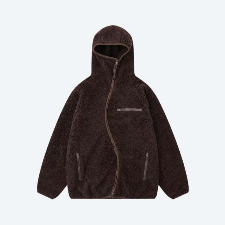 Coquette-Inspired Y2K Fashion Funnel Neck Zip-Up Teddy Hoodie