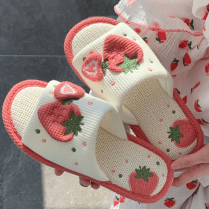 Coquette Strawberry Slippers - Y2K Fashion Cute Cozy Footwear