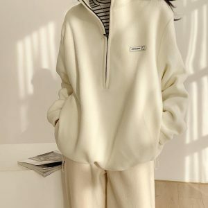 Coquette Style Half Zipper Fleece Sweatshirt in Y2K Fashion Aesthetic