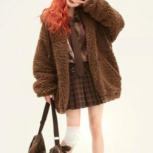 Coquette Teddy Bear Jacket - Y2K Fashion Oversized Aesthetic Outerwear