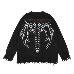 Cozy Bat Wings Knit Sweater - Y2K Fashion, Grunge Aesthetic, Cute Style