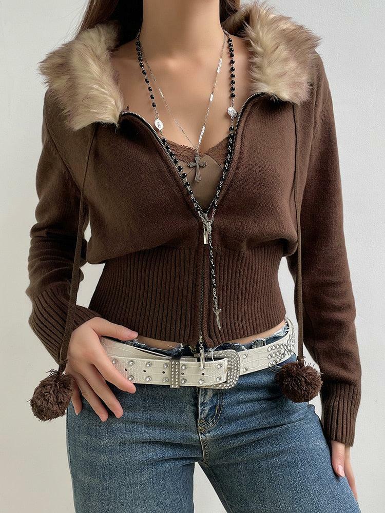 Cropped Zip-Up Cardigan in Y2K Fashion, Coquette Aesthetic & Grunge Style