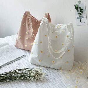 Daisy Embroidered Tote Bag | Y2K Fashion, Coquette Aesthetic, Cute Style