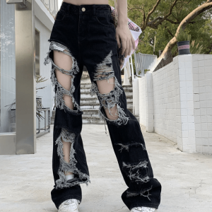 Distressed Black Jeans for Y2K Fashion, Grunge Style & Coquette Aesthetic