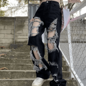 Distressed Black Jeans for Y2K Fashion, Grunge Style & Coquette Aesthetic