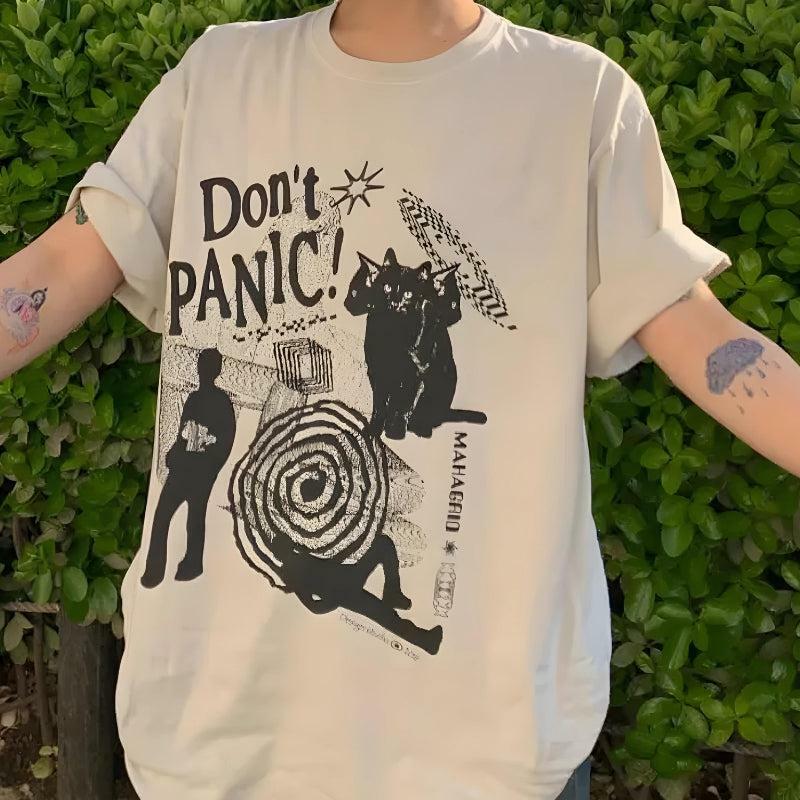 Don't Panic Tee - Y2K Fashion Oversized Graphic Tee for Emo & Grunge Aesthetic