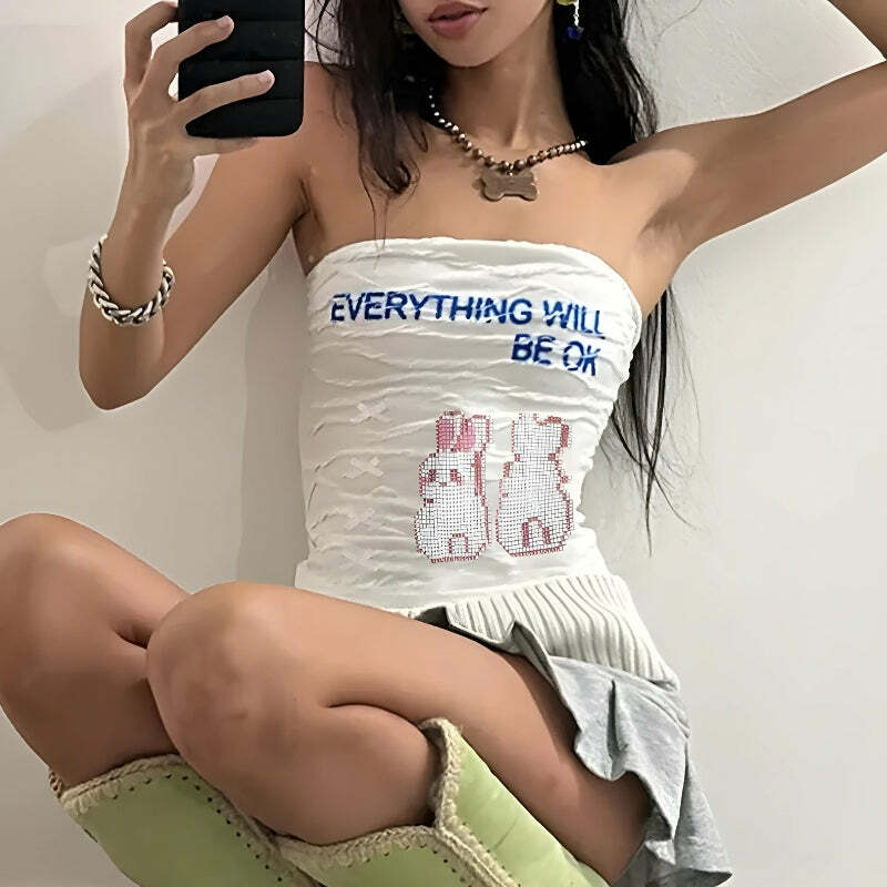 Everything Will Be Ok Y2K Tube Top - Cute Coquette & Grunge Style