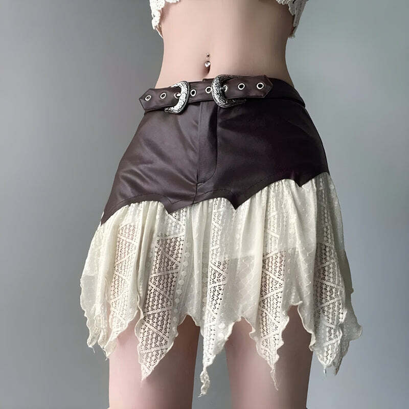 Fairy Grunge Patchwork Lace Mini Skirt - Y2K Aesthetic Coquette Style