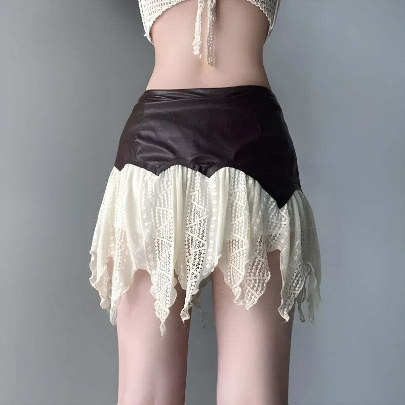 Fairy Grunge Patchwork Lace Mini Skirt - Y2K Aesthetic Coquette Style