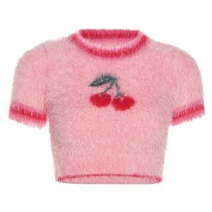 Fluffy Cherry Crop Top - Y2K Fashion, Coquette Aesthetic, Cute Style