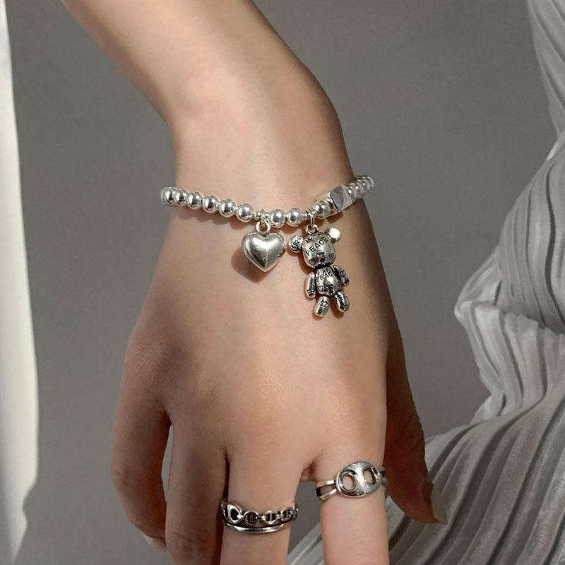 Heart and Bear Bracelet: Y2K Fashion, Coquette Aesthetic, Cute Jewelry