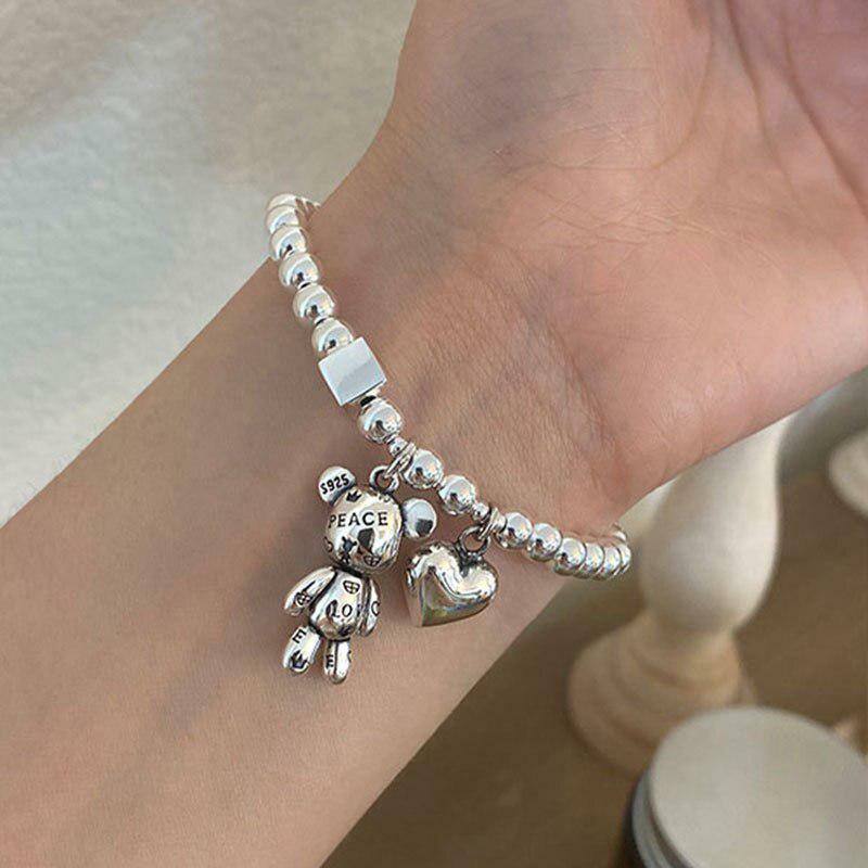 Heart and Bear Bracelet: Y2K Fashion, Coquette Aesthetic, Cute Jewelry