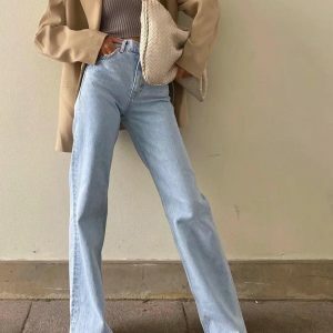 High Waist Casual Washed Jeans - Y2K Fashion, Grunge Aesthetic, Coquette Style