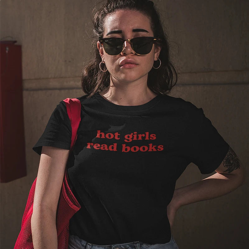 Hot Girls Read Books Tee - Y2K Fashion, Coquette Aesthetic, Grunge Style