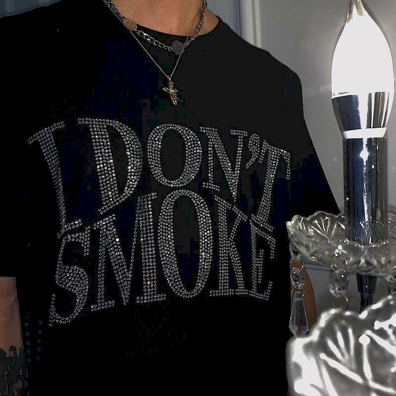 I Don't Smoke Tee - Y2K Fashion Oversized Graphic Tee for Emo & Grunge Style