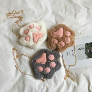 Kawaii Plush Paw Crossbody Bag - Y2K Fashion, Coquette Aesthetic, Cute Style