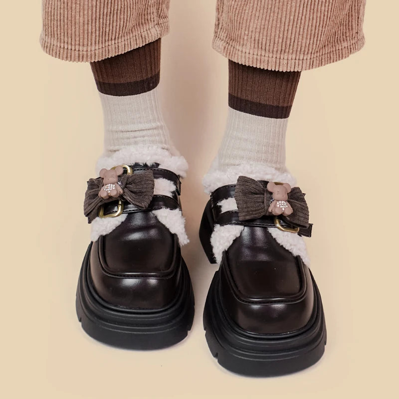 Kawaii Teddy Bear Platform Oxford Shoes for Y2K Fashion & Coquette Style