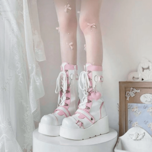 Kawaii Y2K Platform Boots for Grunge, Coquette, and Emo Aesthetic Styles