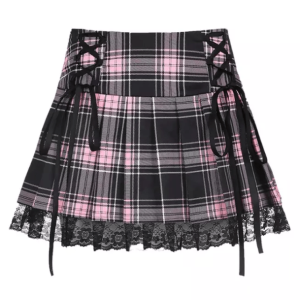 Lace Up Plaid Skirt - Y2K Fashion, Grunge Aesthetic, Coquette Style