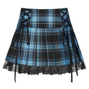 Lace Up Plaid Skirt - Y2K Fashion, Grunge Aesthetic, Coquette Style