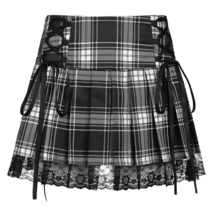 Lace Up Plaid Skirt - Y2K Fashion, Grunge Aesthetic, Coquette Style