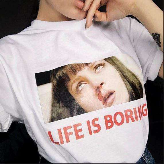 Life Is Boring Y2K Fashion T-Shirt - Emo, Grunge, Coquette Aesthetic