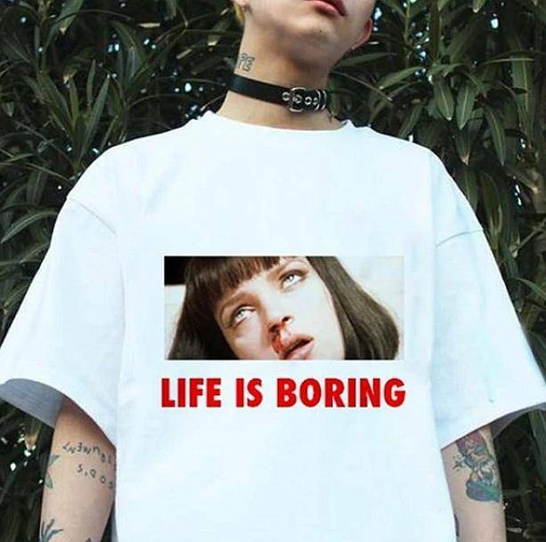 Life Is Boring Y2K Fashion T-Shirt - Emo, Grunge, Coquette Aesthetic