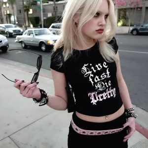 Live Fast Die Pretty Y2K Fashion Tee - Emo, Grunge & Coquette Aesthetic